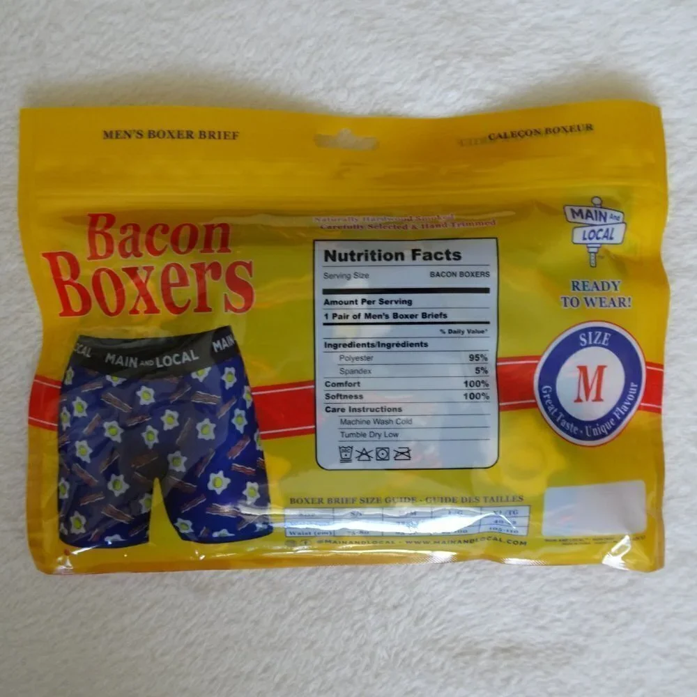 Bacon Theme Men's Boxer Briefs Size M Funny Underwear Gift Size 32 - 34